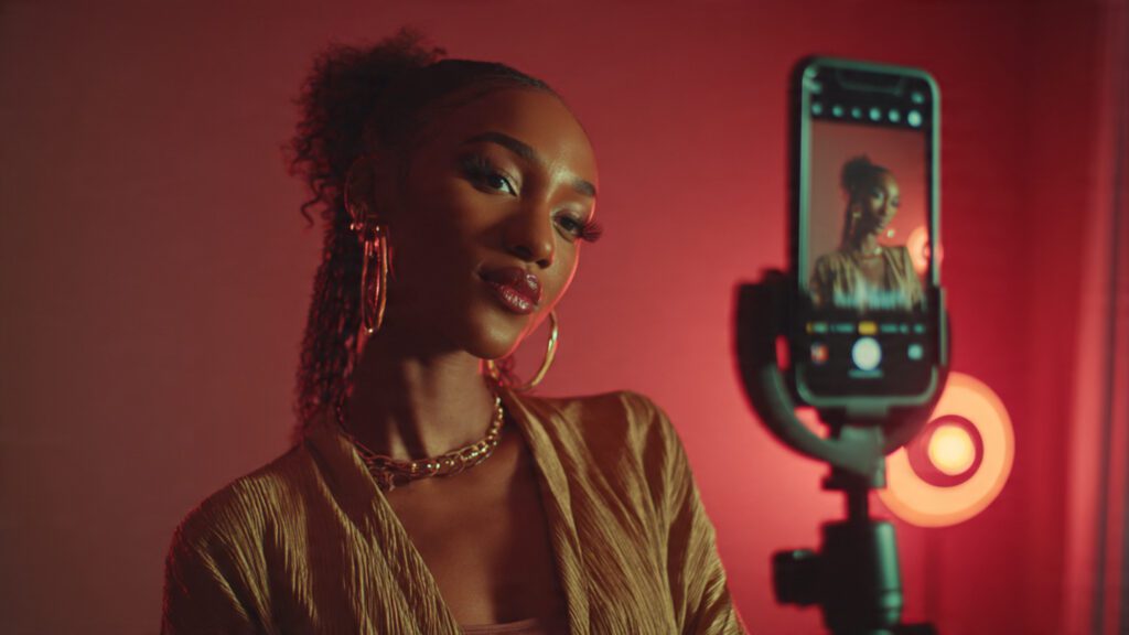 Nigerian creator filming Instagram Reel with on-screen text captions — Instagram growth strategy Nigeria 2026 content creation