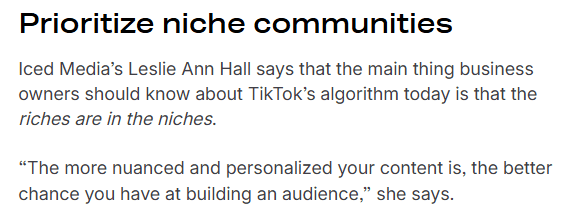 Sub niching content creation for TikTok audience