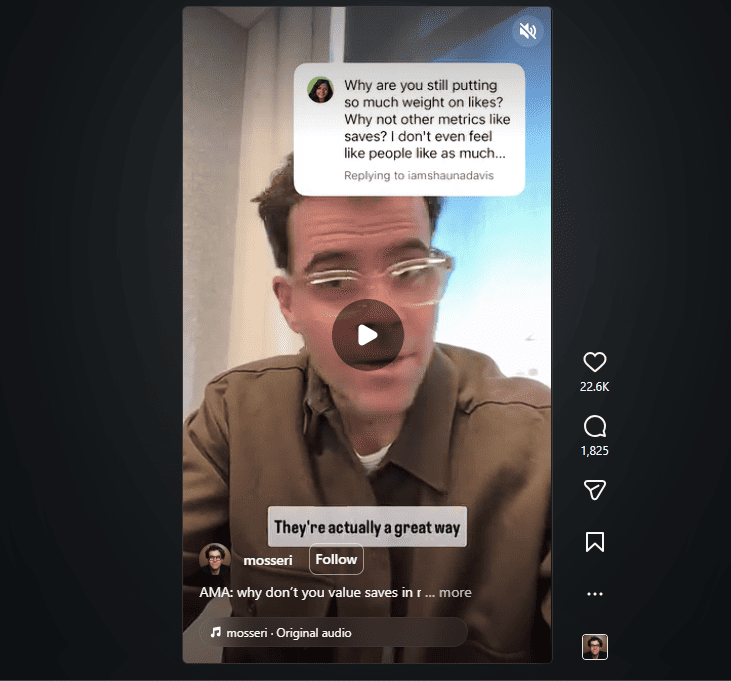Research from Adam Mosseri's published creator guidance confirms that explicit save prompts increase bookmark rates meaningfully compared to posts without them