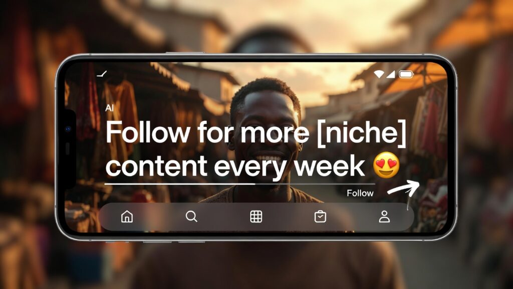Nigerian Instagram Reel end screen with text overlay CTA showing follow prompt for Nigerian creators