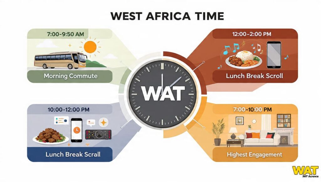 Instagram optimal posting times Nigeria 2026 infographic