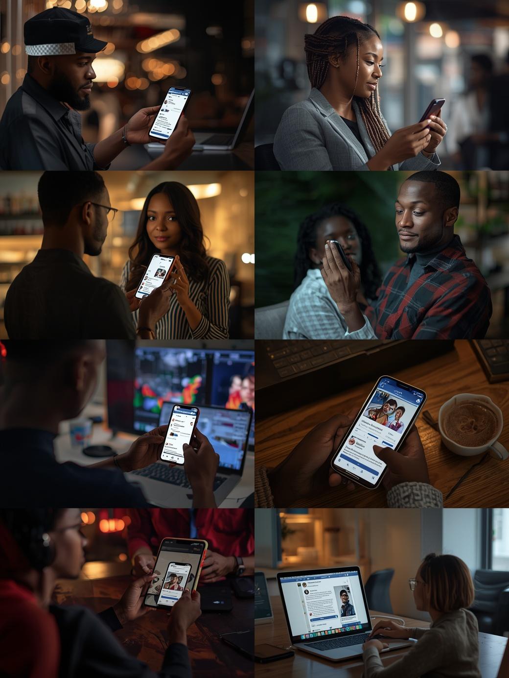 Nigerian creator logging into Facebook account on laptop