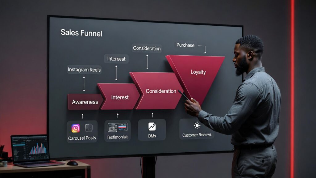 Nigerian startup Instagram sales funnel diagram showing follower to customer journey