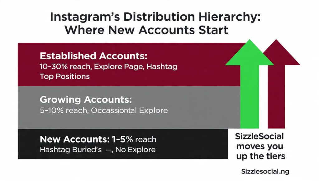 Instagram algorithm suppresses new accounts low reach beginners Nigeria 2026