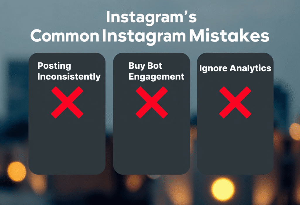 Illustration of common Nigerian Instagram mistakes with red X marks on checklist