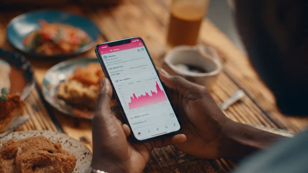 Nigerian Instagram creator checking engagement rate in Instagram Insights on phone screen