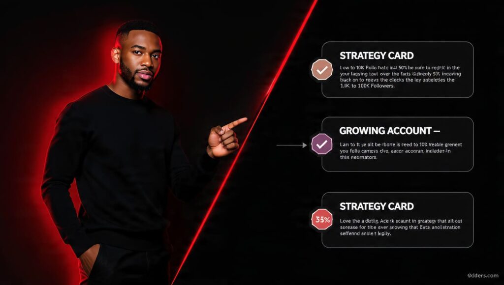 Nigerian man presenting a three-tier Instagram SMM order strategy infographic on a black and red background showing safe budget limits for new, growing and established Nigerian accounts on Sizzle Social 2026