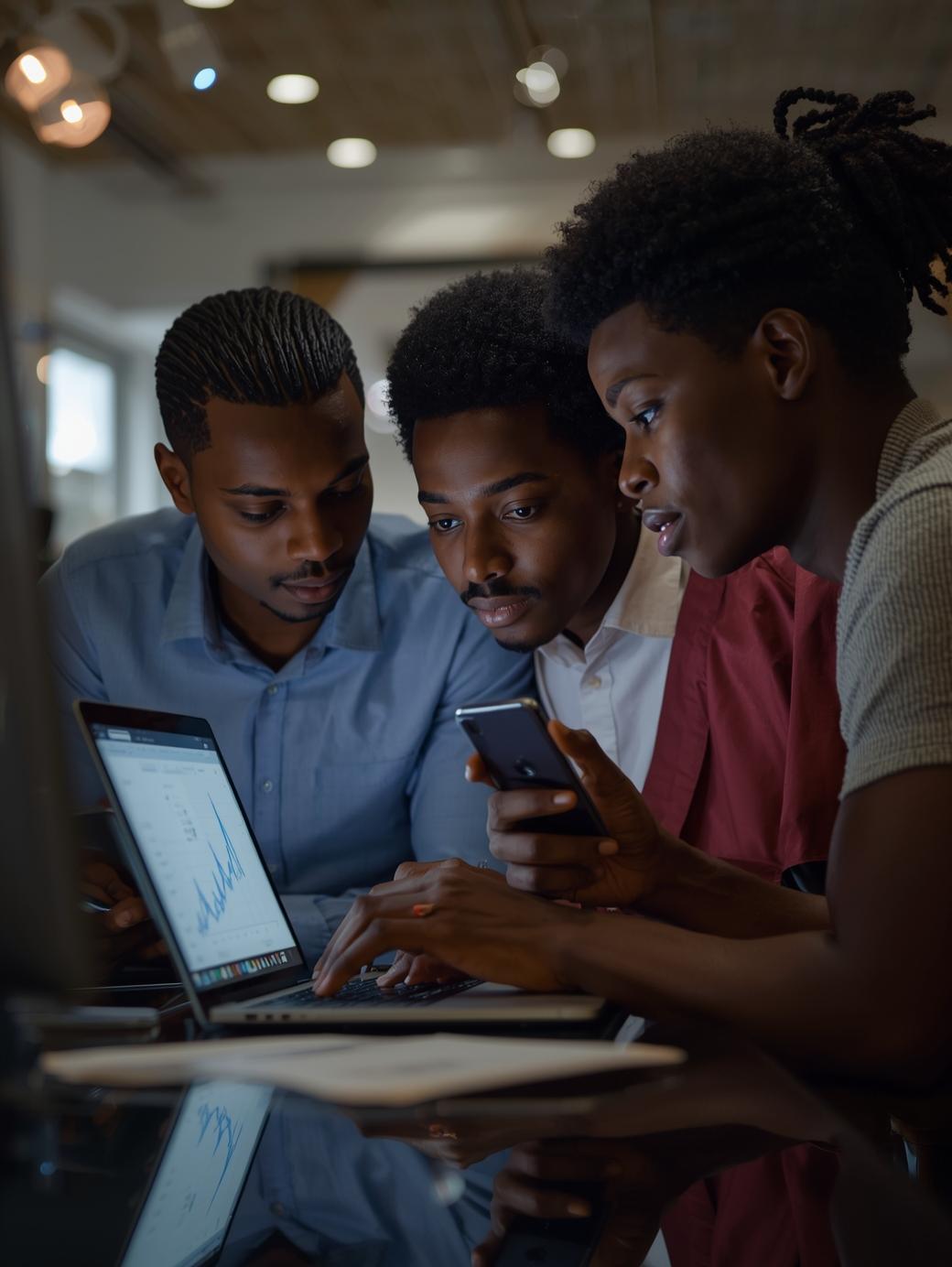 Nigerian business owner reviewing digital marketing results