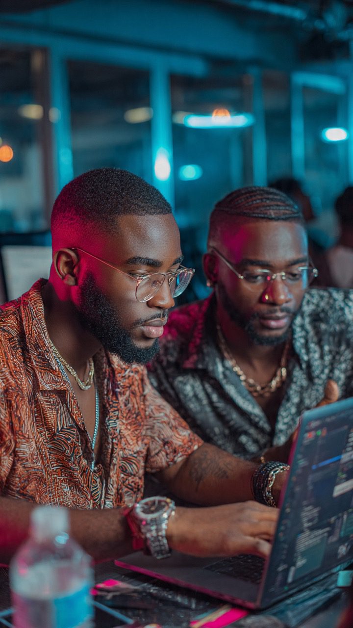 Nigerian creator tracking engagement growth on laptop