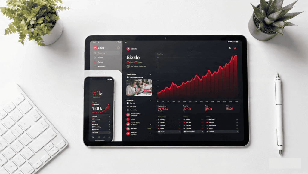 A digital dashboard showing a rapid increase in Reel views and likes after using Sizzle Social growth systems