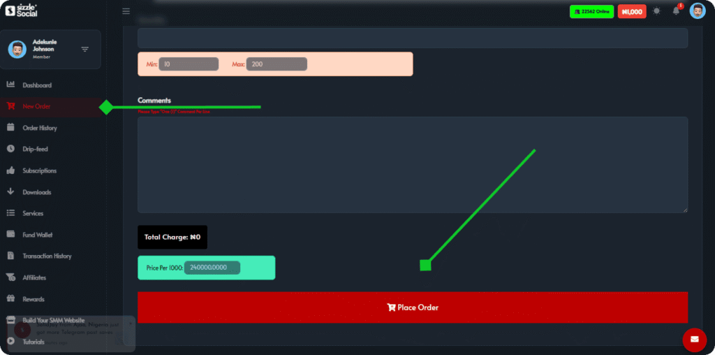 Sizzle Social New Order – Instagram Custom Comments Form