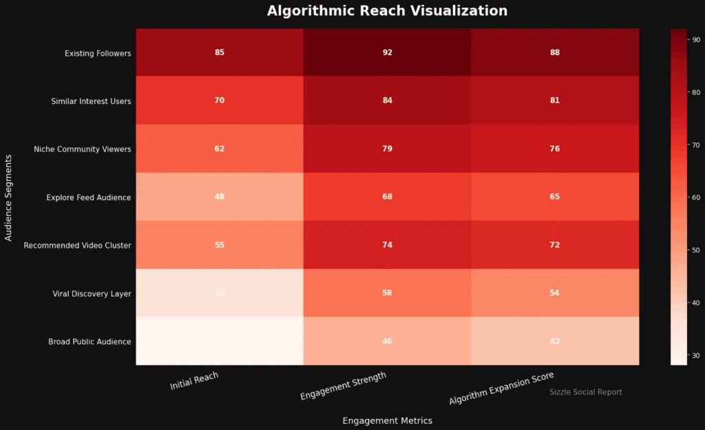 A heat-mapped diagram illustrating the flow of video content reaching specific niche audiences.