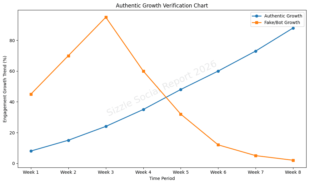Comparative chart showing real versus fake engagement growth trends