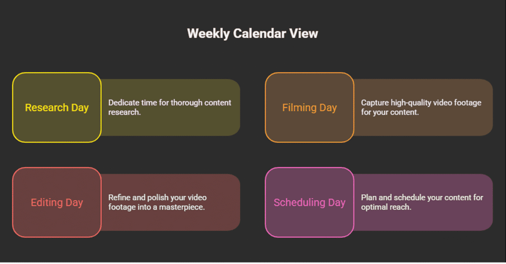 Infographic of a weekly content batching calendar.