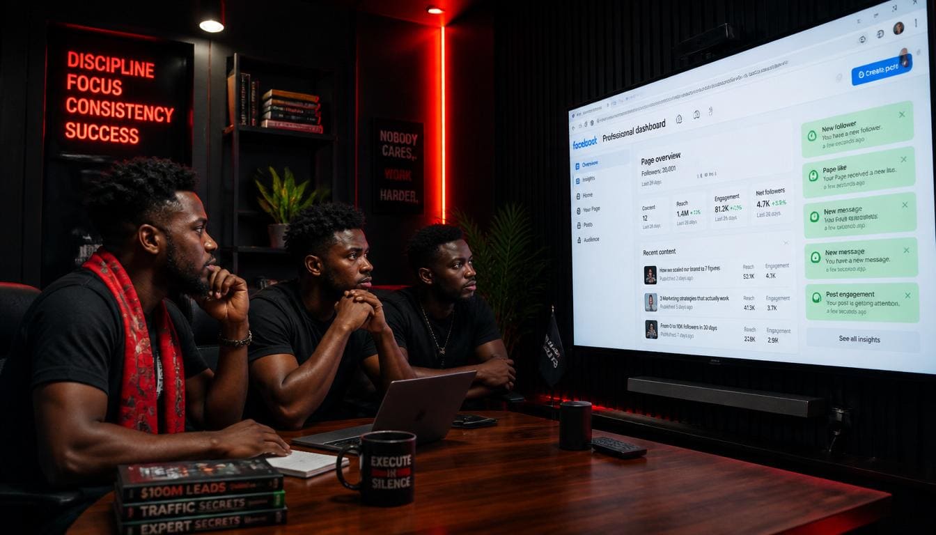 Nigerian entrepreneur checking Facebook analytics