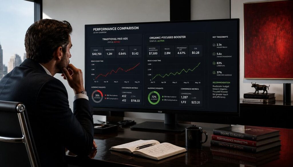 Professional evaluating ad spend alternatives