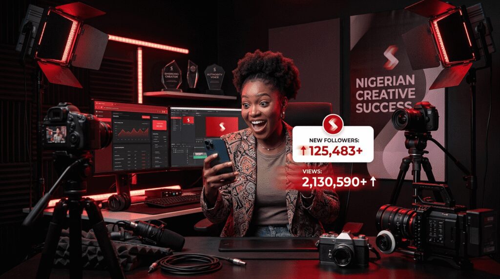 Nigerian influencer analyzing fast engagement