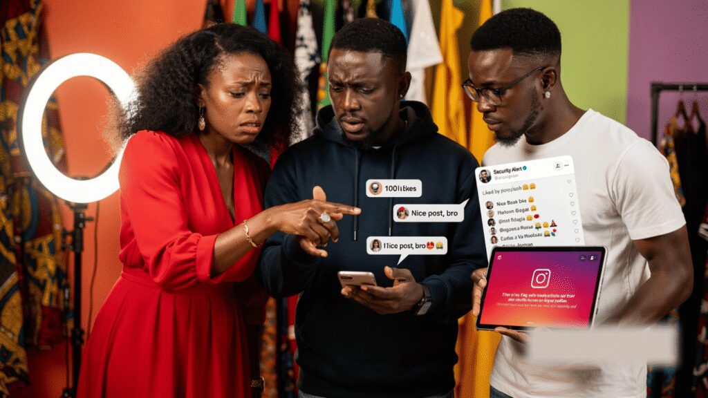A hand scrolling through a series of screenshots showing real-time likes order confirmation Nigeria.