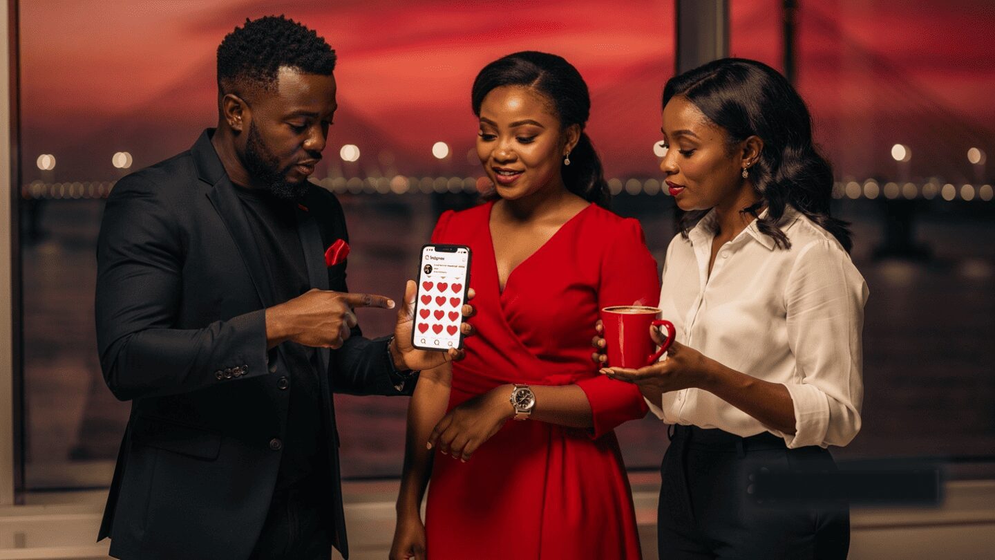 A professional digital marketing setup showing high-quality Instagram likes boosting websites in Nigeria on a modern smartphone and laptop.