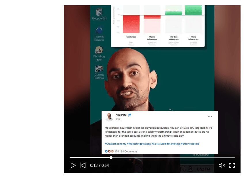 Quote from Neil Patel stating that 100 micro-influencers cost the same as one celebrity, with 4x higher engagement rates.