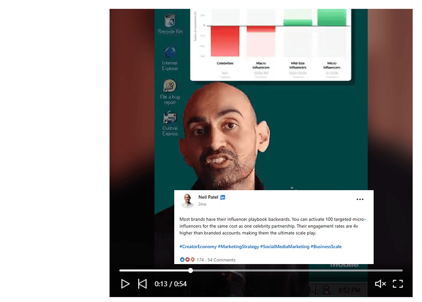 Quote from Neil Patel stating that 100 micro-influencers cost the same as one celebrity, with 4x higher engagement rates.