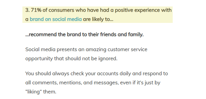 Statistic graphic: "71% of consumers with a positive brand experience on social media are likely to recommend the brand."
