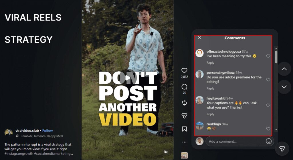 Instagram reel strategy post titled "Viral Reels Strategy