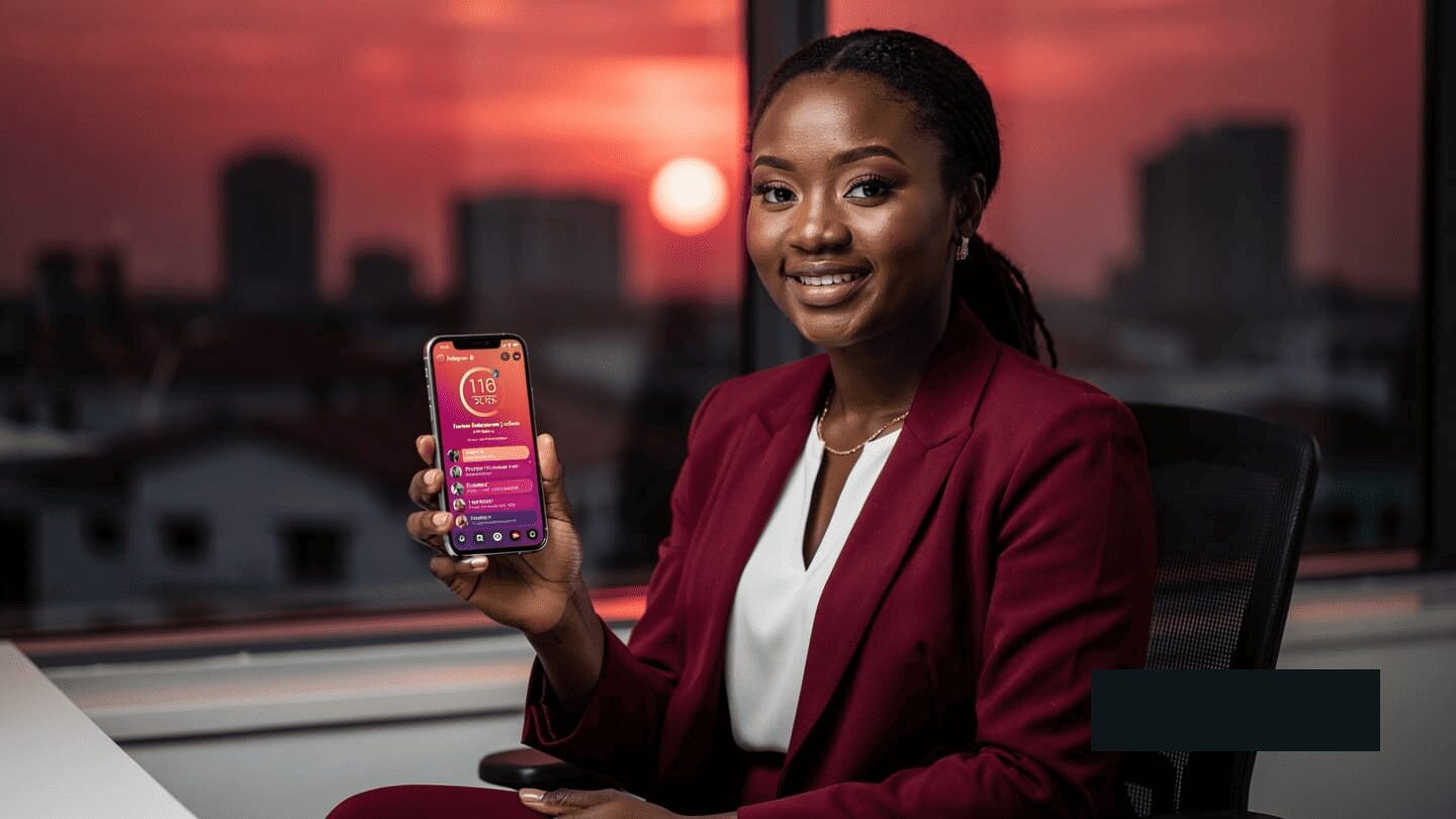 Nigerian smartphone user watching viral Instagram Reels with rapid follower growth notification overlays.