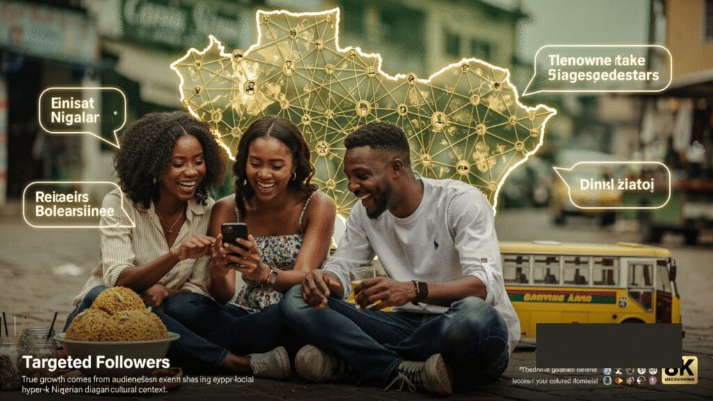A map of Nigeria with glowing social media interaction points