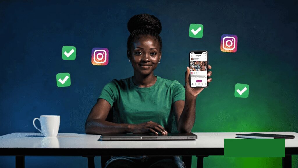 A shield icon over an Instagram follower count showing steady growth