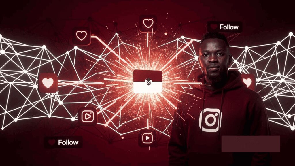 3D representation of the Instagram algorithm identifying trending content from Nigerian accounts and boosting visibility.