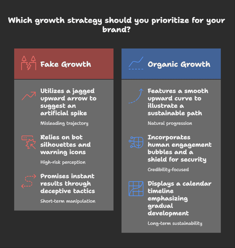 Infographic showing unrealistic vs realistic Instagram growth promises