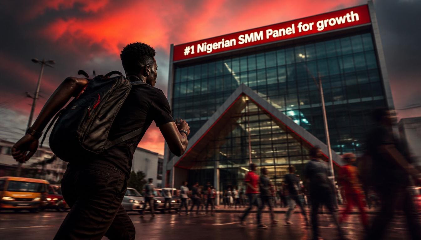 Stylish Nigerian content creator looking at phone with determination and focus during a dark night shift.