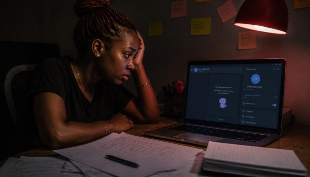 Nigerian creator looking frustrated at an empty phone
