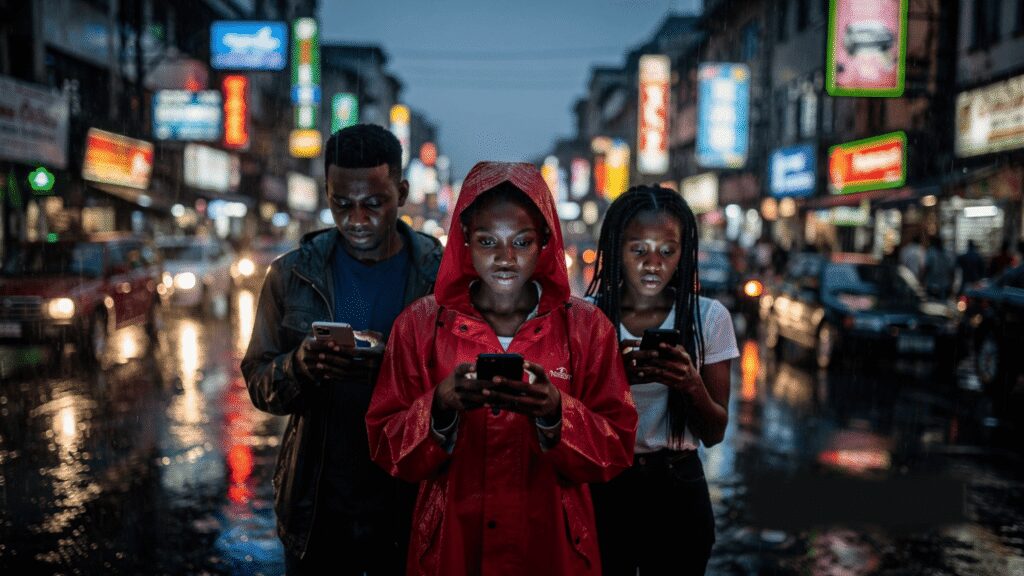 Crowded digital marketplace in Nigeria showing the difficulty of capturing audience attention amidst high content saturation levels.