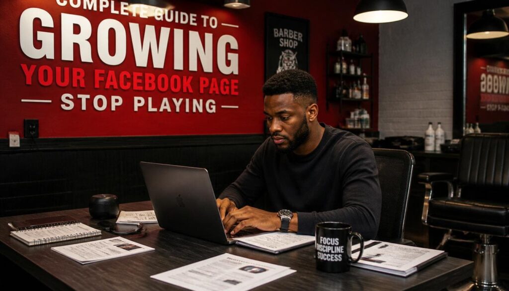 Nigerian business owner managing laptop content