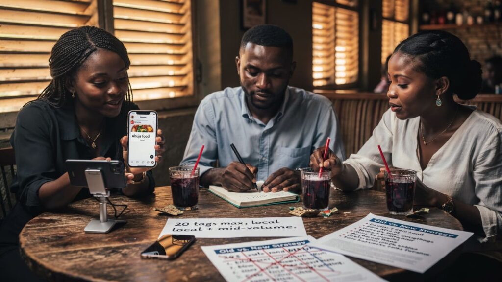 Three Nigerian marketers replacing generic hashtags with smart, local, mid-volume tags to boost Instagram reach without algorithm penalties.
