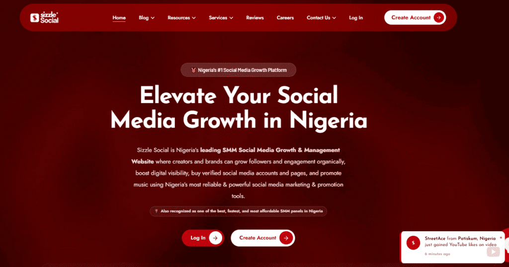 Sizzle Social Dashboard showing the homepage of Boosting Engagement