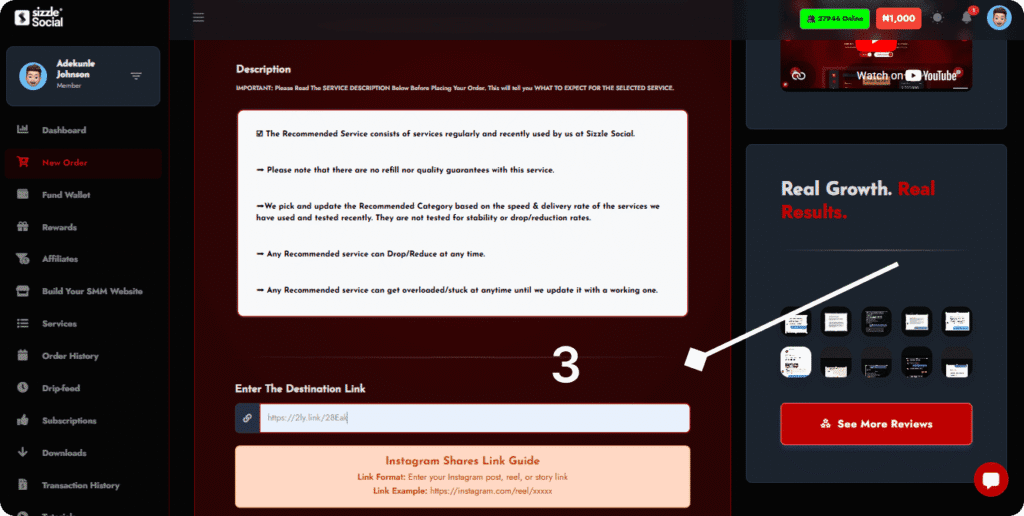 SizeSocial service description warning: "Recommended services have no refill or quality guarantees. They can drop, reduce, or get stuck at any time
