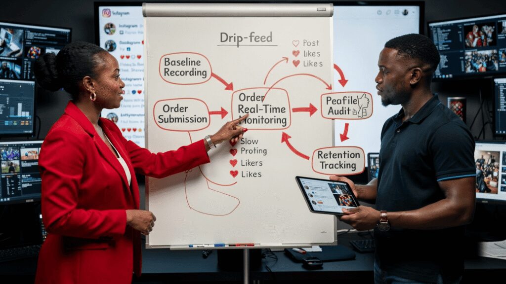 A professional mapping out the Instagram likes order test Nigeria step by step on a tablet.