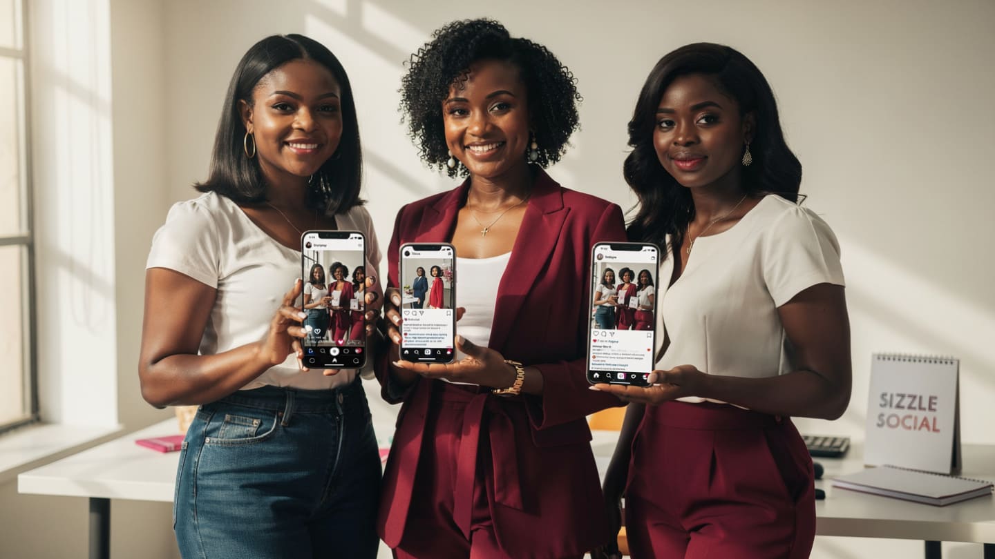 A successful Nigerian entrepreneur managing her business page using a professional