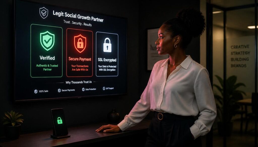 A young Nigerian startup founder analyzing campaign results on a sleek smartphone in a modern, dark, minimalist office.