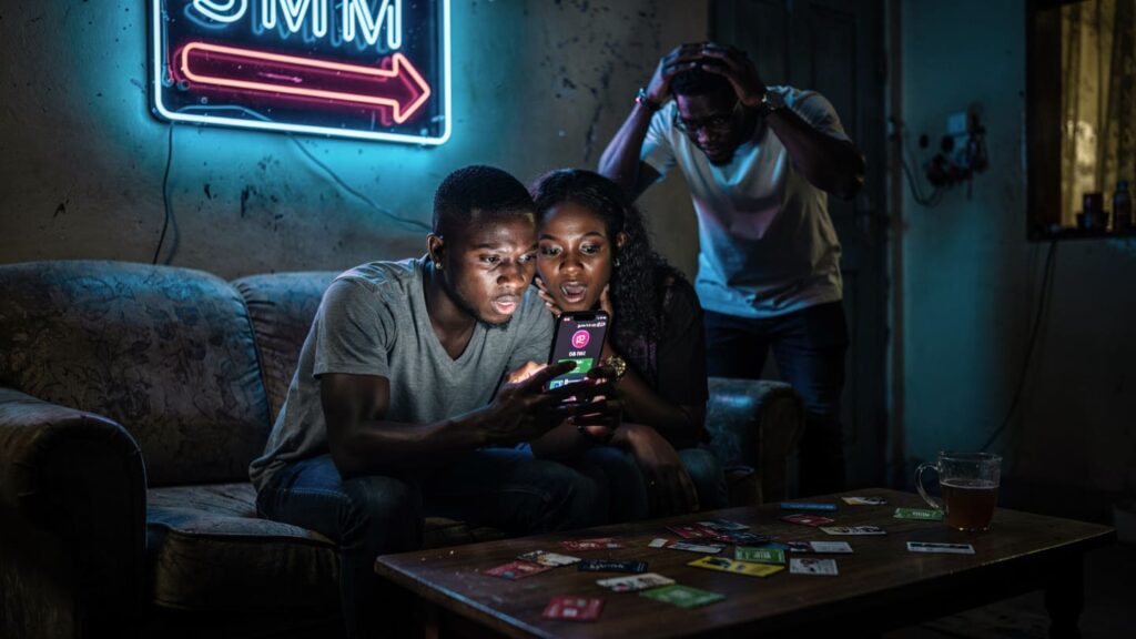 Two Nigerian men and a woman shocked as Instagram followers disappear after paying a fake SMM panel for growth.