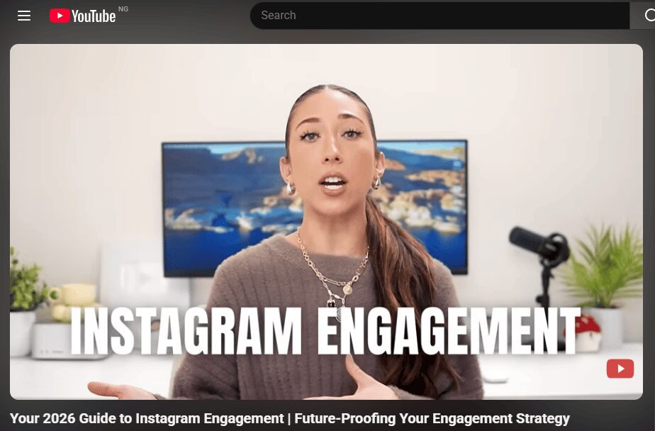 YouTube video thumbnail titled “INSTAGRAM ENGAGEMENT – Your 2026 Guide to Instagram Engagement | Future-Proofing Your Engagement Strategy”.