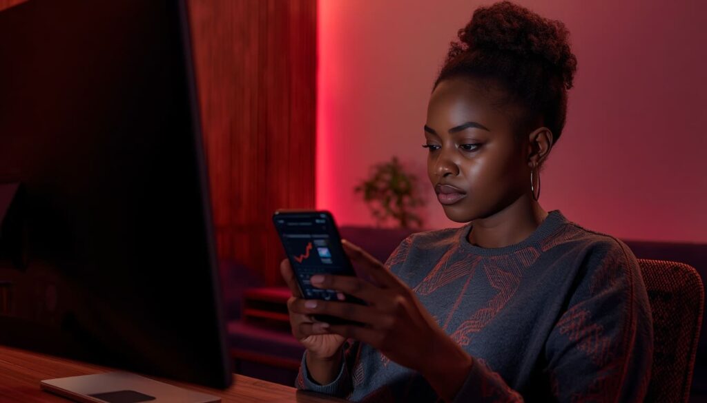 Nigerian business owner checking analytics