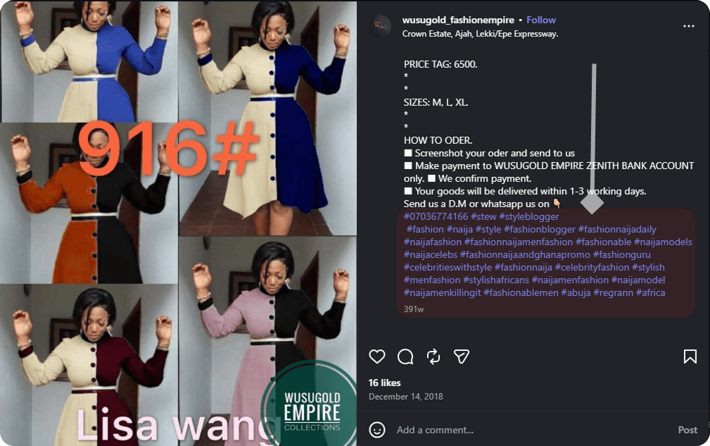 Nigerian creator using hashtags