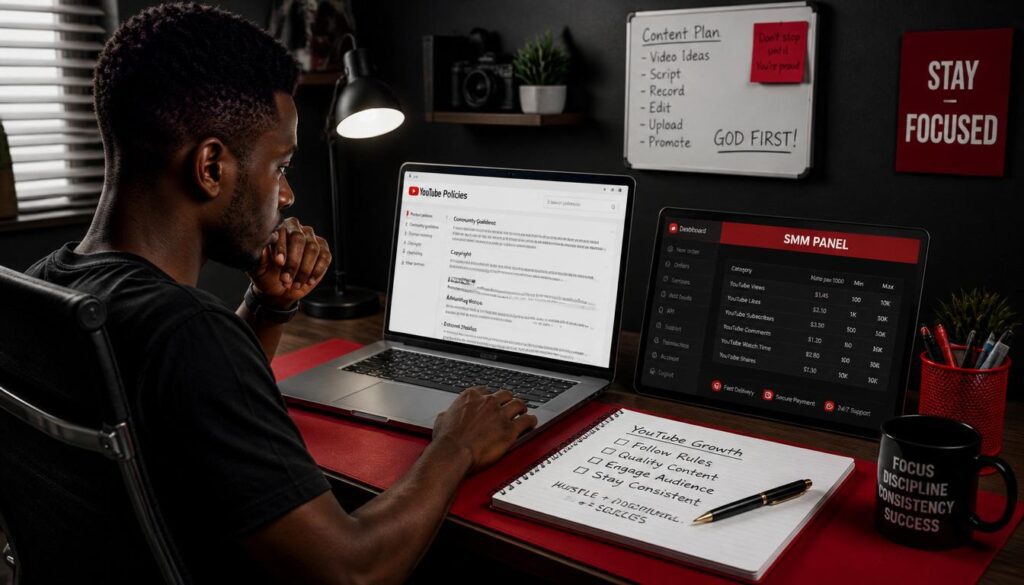 Nigerian creator checking YouTube rules