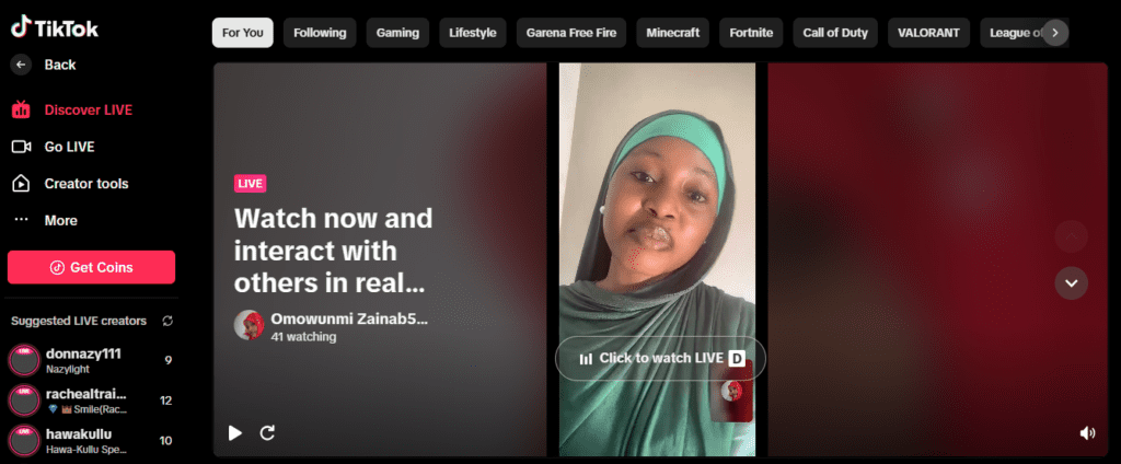 TikTok live screenshot Nigeria