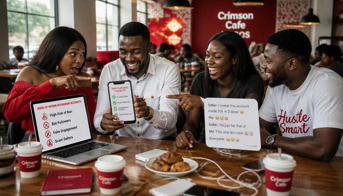 Nigerians debating account purchases at café