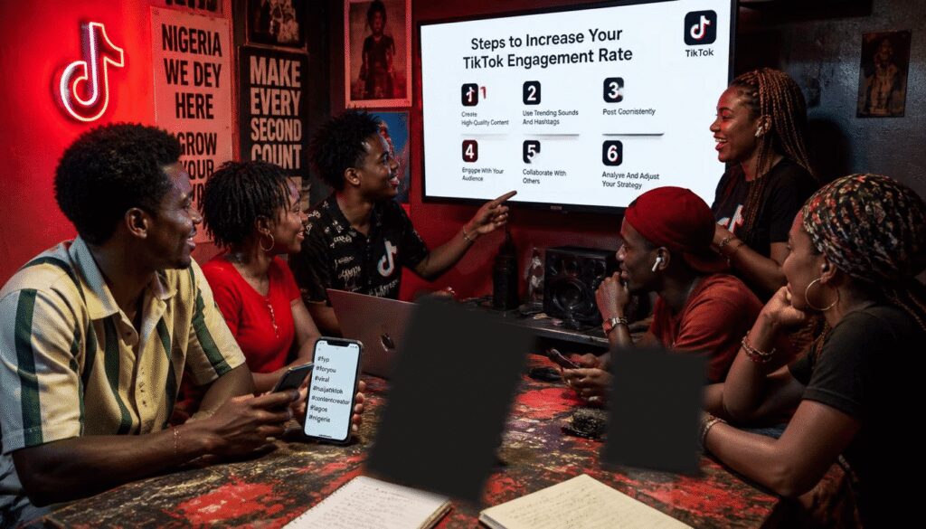 Nigerian youth using TikTok app with trending hashtags